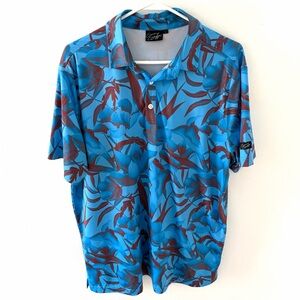 Sunday Swagger Tropical Floral Print Performance Polo, Size: Large